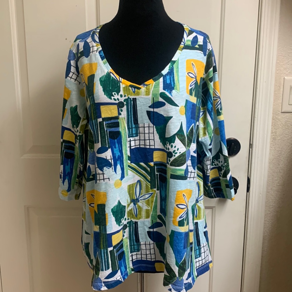 LOGO by Lori Goldstein Multicolor Abstract Blouse